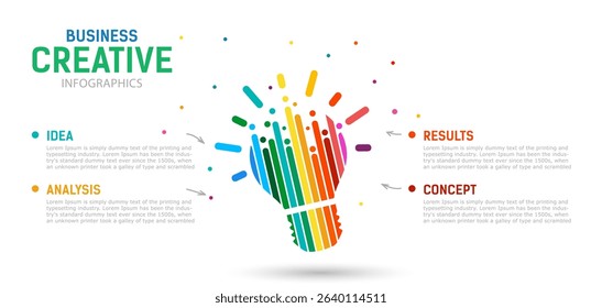 Rainbow abstract light bulb on a white background. creative A cover or poster with a conceptual idea of a light bulb. Vector illustration in a modern style.