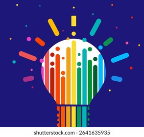  Rainbow abstract light bulb on a white background. creative A cover or poster with a conceptual idea of a light bulb. Vector illustration 