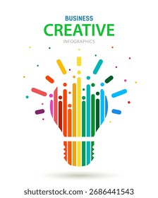 Bombilla abstracta del arco iris en un fondo blanco.Una cubierta creativa o cartel con una idea conceptual de una bombilla. Ilustración vectorial en un estilo moderno.