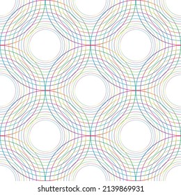 Las líneas abstractas del arco iris giran en torno a un patrón sin fisuras en el fondo blanco. Ilustración vectorial.