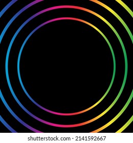 Rainbow abstract lines circles halftone frame on the black background. Vector illustration.