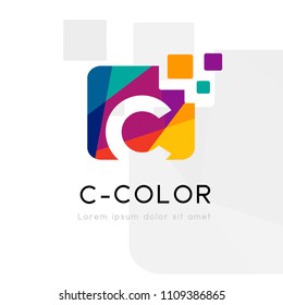Rainbow abstract logo with C letter silhouette. Vector symbol with character element.