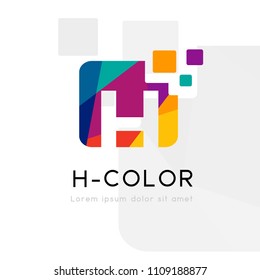Rainbow abstract logo with H letter silhouette. Vector symbol with character element.