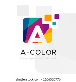 Rainbow abstract logo with A letter silhouette. Vector symbol with character element.