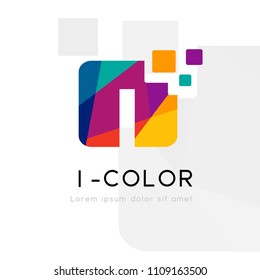 Rainbow abstract logo with I letter silhouette. Vector symbol with character element.