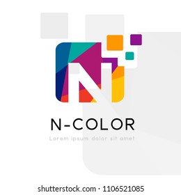 Rainbow abstract logo with N letter silhouette. Vector symbol with character element.