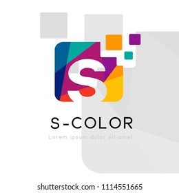 Rainbow abstract logo with S letter silhouette. Vector symbol with character element.