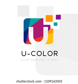 Rainbow abstract logo with U letter silhouette. Vector symbol with character element.