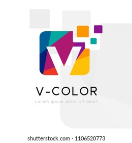 Rainbow abstract logo with V letter silhouette. Vector symbol with character element.