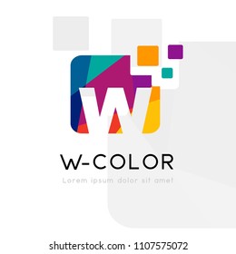 Rainbow abstract logo with W letter silhouette. Vector symbol with character element.