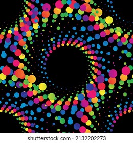 Abstrakter Regenbogen mandala halftone nahtloses Muster auf schwarzem Hintergrund. Vektorgrafik.