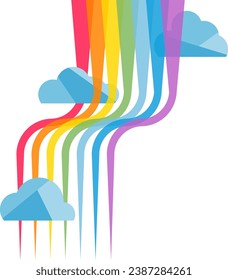 Rainbow, abstract, original designer rainbow with clouds and sun on a white background. Rainbow vector illustration. Vector.