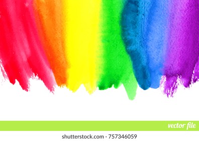 Rainbow. Abstract painting background. Border frame. Watercolor, acrylic. Hand drawn, paper texture. Vector. Colorful. Red, orange, yellow, green, blue, indigo, purple, white color. Web template