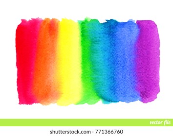 Rainbow. Abstract painting background. Watercolor. Hand drawn, paper texture. Vector. Colorful. Red, orange, yellow, green, blue, indigo, violet, purple, white colors. Web, website, mobile template