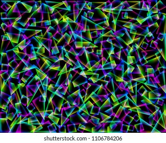 Rainbow abstract pattern. Geometric print composed of colorful polygon and triangle on black background. Pieces of rainbow glass.