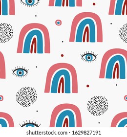 Rainbow abstract pattern, vector background. Scandinavian style rainbow illustration. Hand drawn geometric style. Digital paper design for textile prints, fabric, wrapping and fashion.