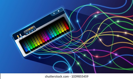 Rainbow abstract piano with lights. Vector illustration