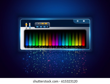 Rainbow abstract piano with lights. Vector illustration