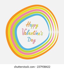 Rainbow abstract round curve frame template with text. Flat design. Happy Valentines day card Vector illustration