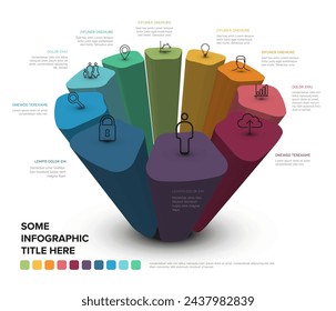 Rainbow abstract shape infographic made of ten simple elements with icons and description. Multipurpose infochart schema diagram template