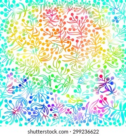 Rainbow abstract vector background with doodle flowers