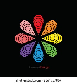 Abstraktes Vektorkreissymbol in Regenbogen. Blumensymbol.
