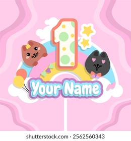 rainbow with adorable rabbit design for cake topper