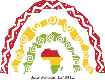 Rainbow with Africa map and African ornaments in the colors of Juneteenth vector isolated on white background. Black history month concept design svg