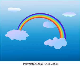 Rainbow against blue sky with clouds
