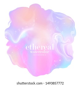 rainbow alcohol ink stain. soft pastel watercolor splash. iridescent holographic vector design element. abstract 3d colorful blotch on white paper. mixed gradient colors ethereal background. eps 8