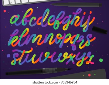 Rainbow alphabet. Colorful vector typography. Modern creativity script font. 