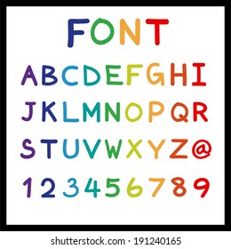Rainbow alphabet and numbers on white background