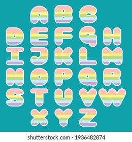 Rainbow alphabet set. Colorful ABC design for book cover, poster, card, print on baby's clothes, pillow etc. Vector illustration.