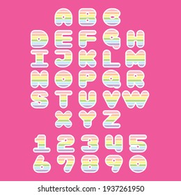 Rainbow alphabet set on white background. Colorful ABC design for book cover, poster, card, print on baby's clothes, pillow etc. Vector illustration.