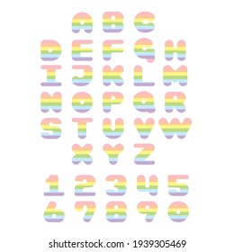 Rainbow alphabet set on white background. Colorful ABC design for book cover, poster, card, print on baby's clothes, pillow etc. Vector illustration.