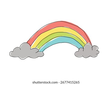 Rainbow among clouds crtoon design illustration.eps