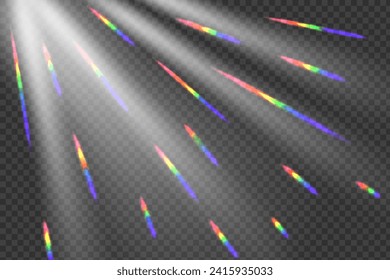 Rainbow angle prism rainbow light. Sun rays overlay effect.