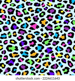 Rainbow Animal Print. Blue Leopard Spots Seamless Pattern. Good For Fashion, Fabric, Summer Dress, Wallpaper, Background, Backdrop.