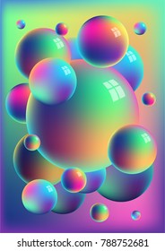 Rainbow anodized titanium balls with reflections. Vector vertical background with colorful ballons. 