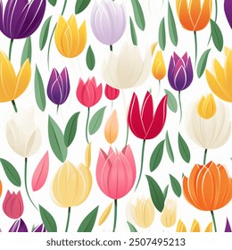 Rainbow Aqua Terra Brown French Grey White Abstract Wild Tulip Flower Elegant Leaf Watercolor Scandinavian Design Seamless Pattern Wallpaper Curtain Bedding Upholstery Pastel Fabric Background Vector