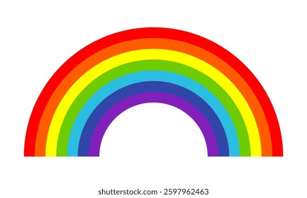 Rainbow arc abstract colorful spectrum seven colors parallel lines. Colourful rainbow geometric pattern or color spectrum flat icon isolated on a white background, Vector Illustration.