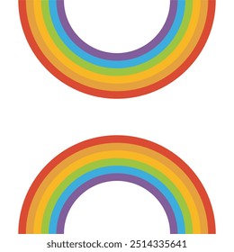 Rainbow arc shape, half circle, bright spectrum colors, colorful striped pattern. Vector illustration.