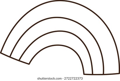 Rainbow arc with three smooth bands drawn in clean contour lines, bent in a quarter circle. Symbol of hope, positivity, luck, and new beginning, ideal for craft. Cartoon vector illustration.