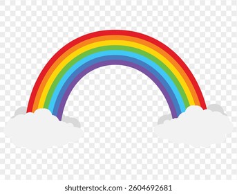 Rainbow arc with vibrant, bright colors including red, orange, yellow, green, blue, indigo, and violet on a transparent background.  Perfect for use in graphic design, websites. vector