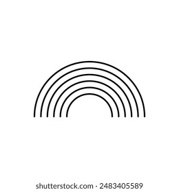 Arco iris, arco, semicírculo. Signo, símbolo, Ilustración vectorial en blanco y negro.