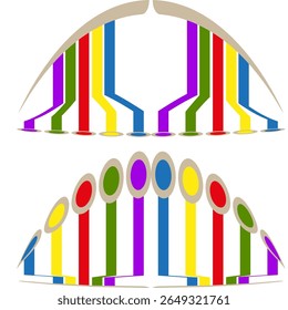Listras de arco-íris. Ênfase em cor oval. Banda curva vibrante. Gráfico festivo vetorial.