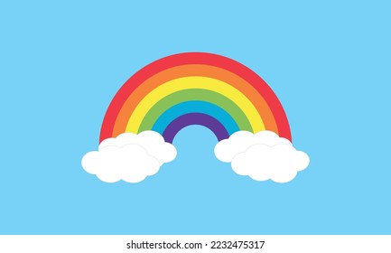 Rainbow arch vector with clouds icon. Color spectrum stripe sign for kids vector logo