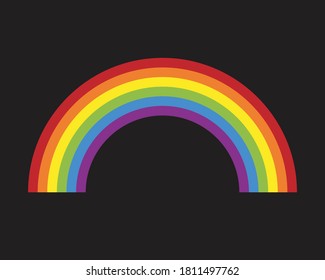 Rainbow arch vector icon. Decorative pattern weather symbol. Color spectrum stripe sign logo. Isolated on black background.