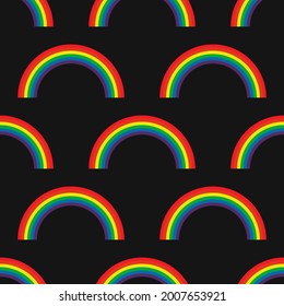 Rainbow arcs sample on black background. Vector seamless rainbows pattern.