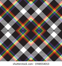 Rainbow Argyle Plaid Tartan textured Seamless pattern design suitable for fashion textiles and graphics
